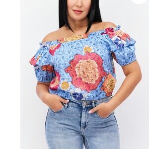 INC International Concepts Floral Off Shoulder Blouse Ruffle Sleeve Top 3X‎ NWT